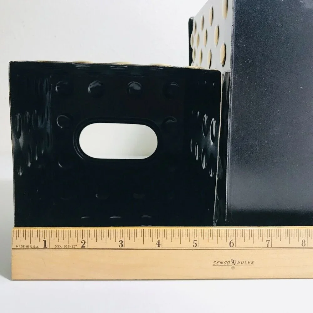 3 Piece Set Black & Gold Polka Dot Bathroom Trash Tissue Nesting Matching Metal